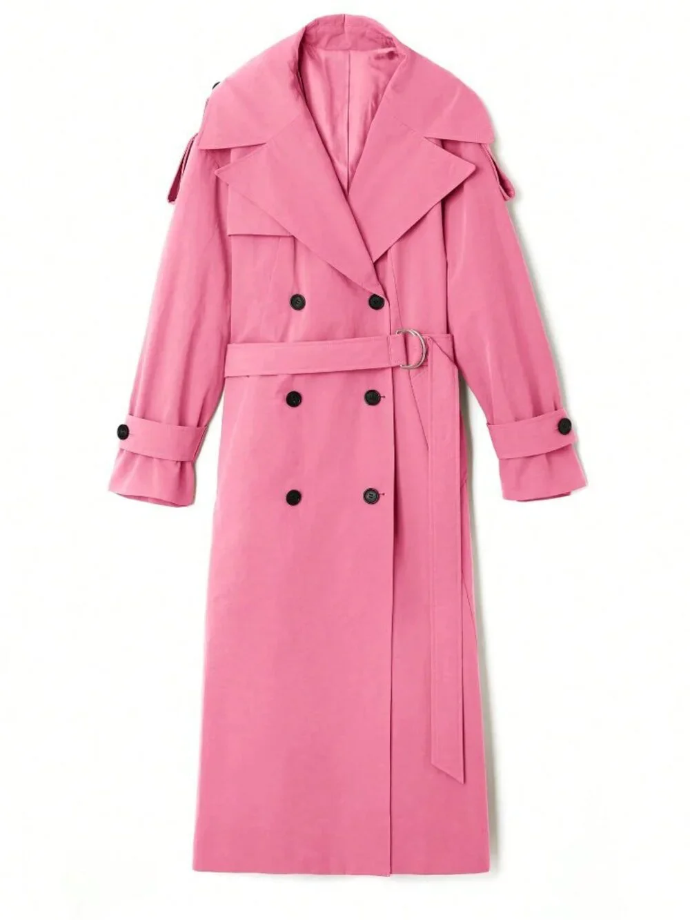 Pink Casual Women's Oversized Belted Trench Coat